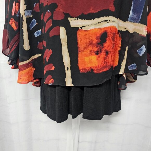 Joseph A Black Rust Layered Blouse Abstract Retro Artsy XL - Picture 5 of 12